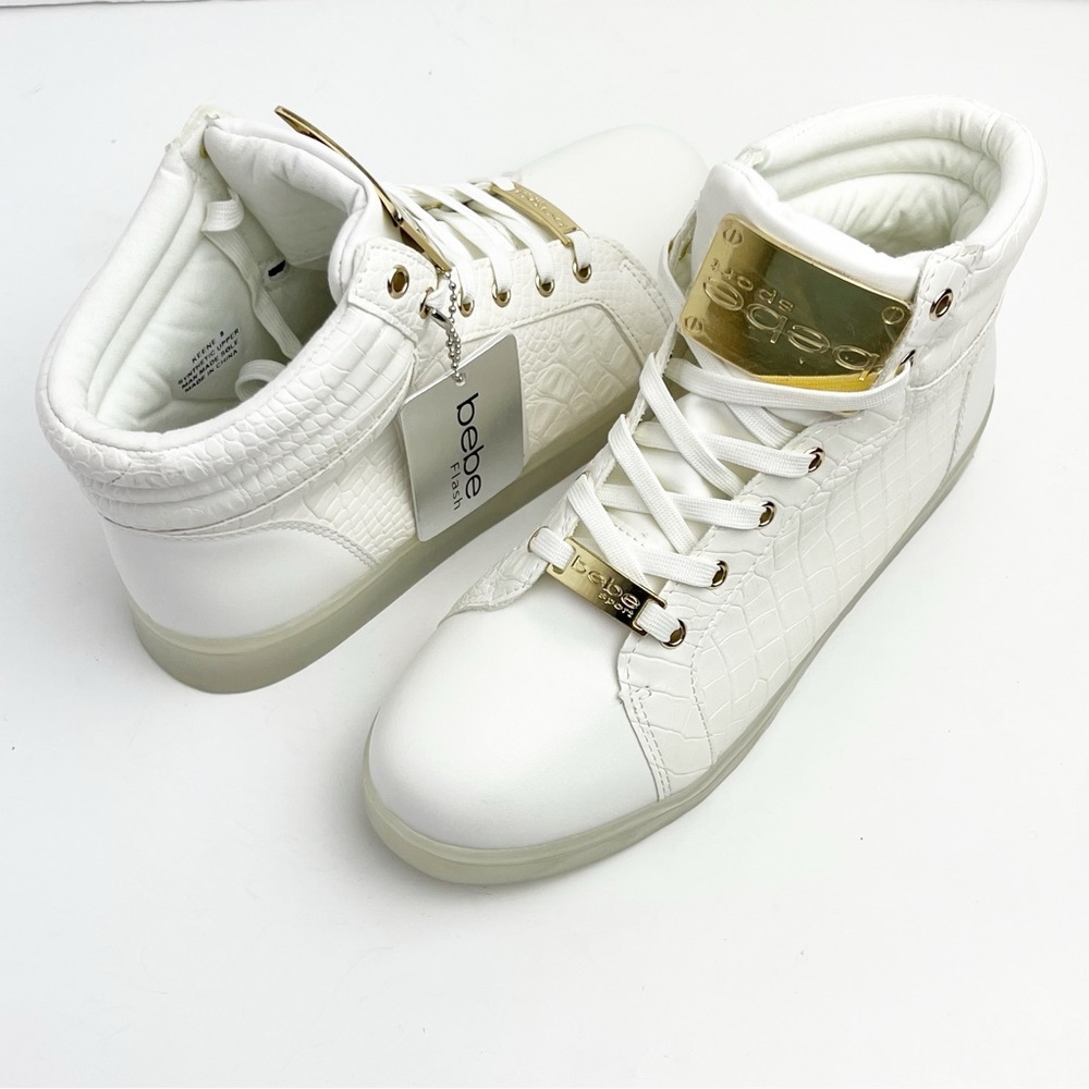 BEBE SPORT Keene White Faux Croc Embossed Lace Up High Top Sneakers Size 8 Y2K